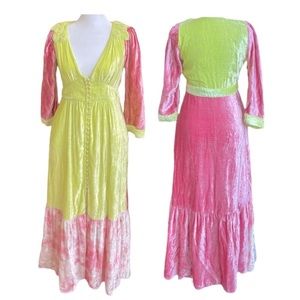 Loveshackfancy Avalon Maxi Dress Long Sleeve Pink Crushed Velvet